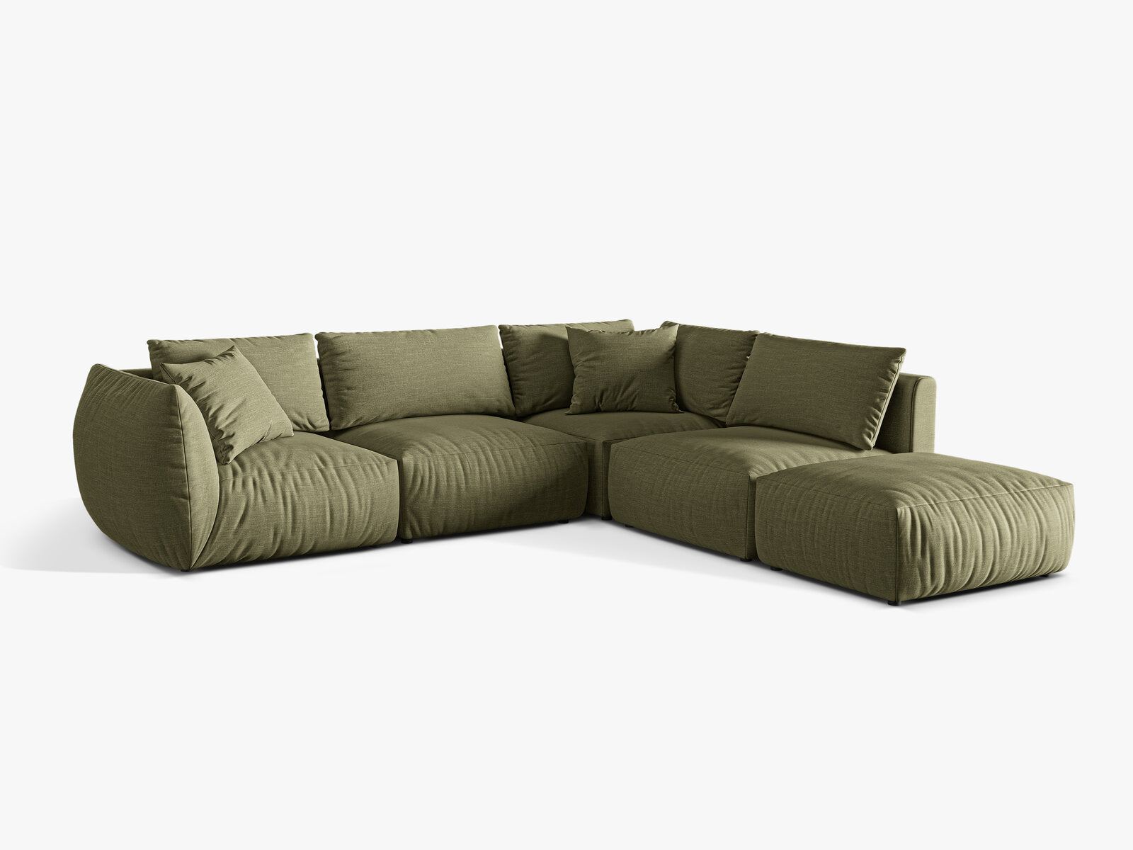 Micadoni Modulares Ecksofa Chris 4-Sitzer Rechts Strukturierter Stoff Hellgrün
