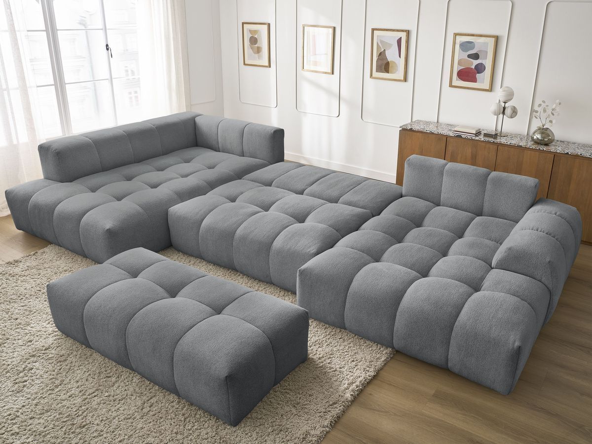 Bobochic Everest Wohnlandschaft mit Pouf, 6 Kissen Melange-Stoff Dunkelgrau Ecke rechts