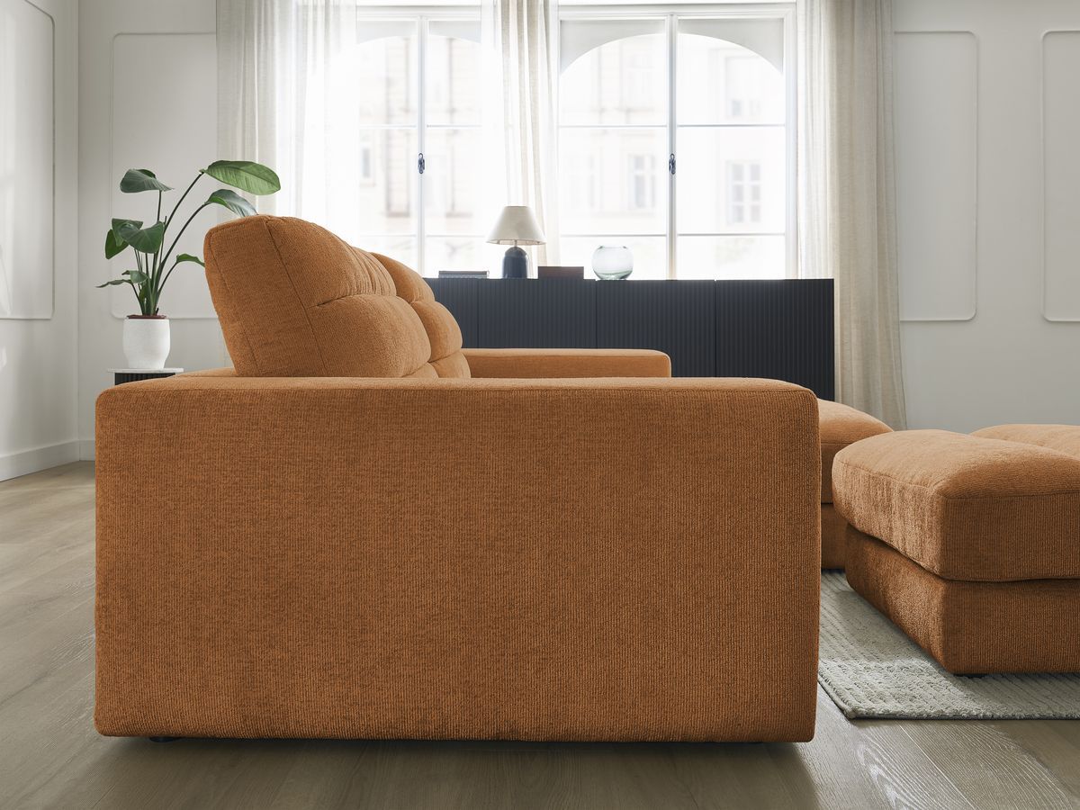 Bobochic Sierra Ecksofa mit Pouf Strukturstoff Orange Ecke rechts