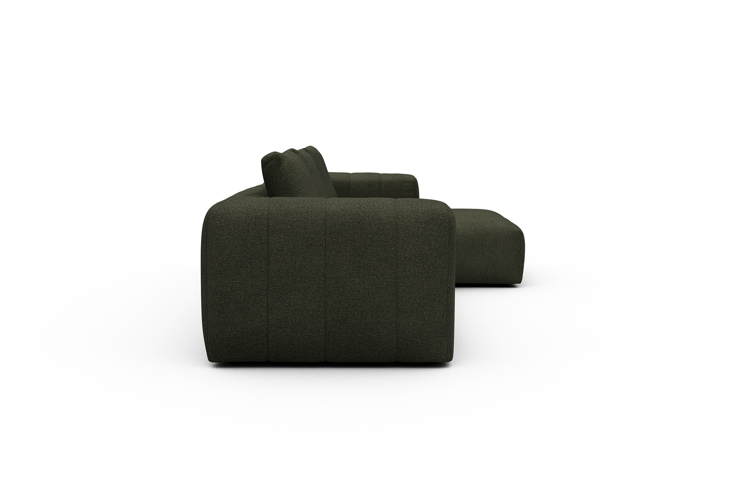 Ecksofa Hugo 2,5-Sitzer Armlehne links mit Chaiselongue Boucle-Forest-Green