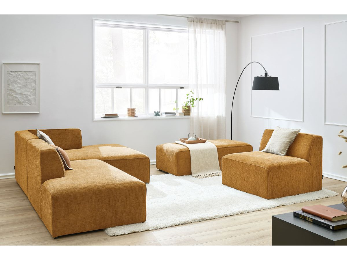 Bobochic Megeve Ecksofa mit Pouf Strukturstoff Gelb Ecke rechts