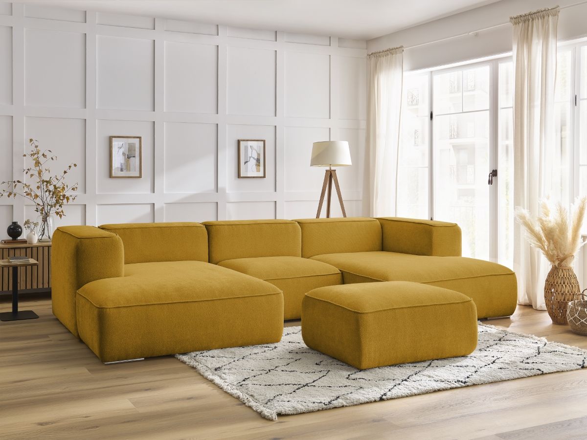 Bobochic Zephyr Wohnlandschaft mit Pouf Strukturstoff Gelb