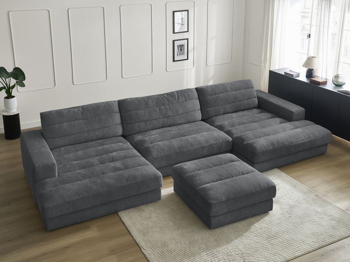 Bobochic Sierra Wohnlandschaft mit Pouf Strukturstoff Schwarz