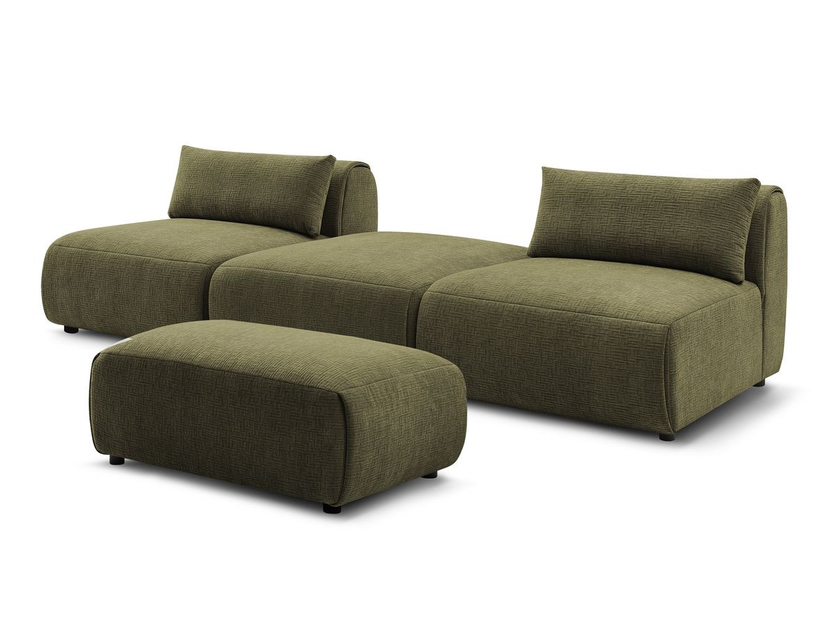 Bobochic Jeanne Sofa 4-Sitzer mit Pouf Strukturstoff Grün
