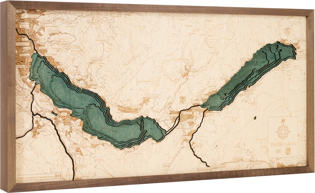 Cutting Brothers 3D Holz-Wandkarte Interlaken Brienzersee Thunersee 81x40.5 cm