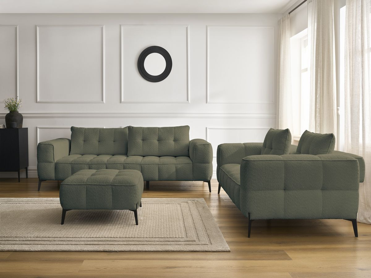 Bobochic Anis Sofa 5-Sitzer mit Pouf Bouclé-Stoff Grün
