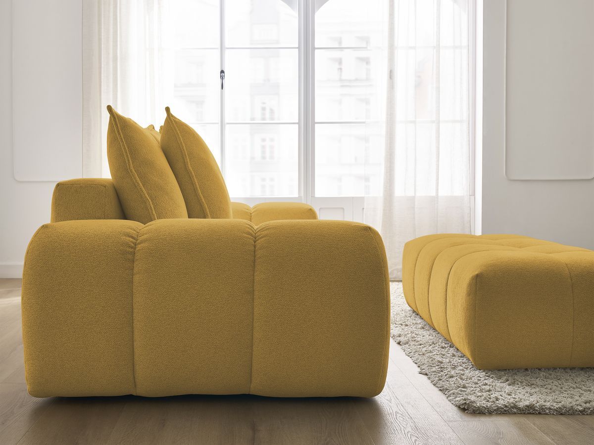 Bobochic Everest Schlafsofa 3-Sitzer mit Bettkasten und Pouf, 5 Kissen Melange-Stoff Gelb