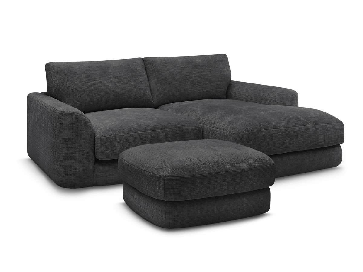 Bobochic Leonore Ecksofa mit Pouf Strukturstoff Schwarz Ecke rechts