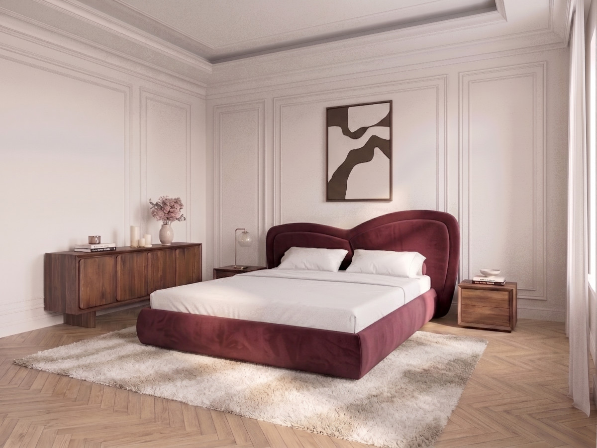 Bobochic Daniela Polsterbett Samt Rot, Liegefläche 160 × 200 cm