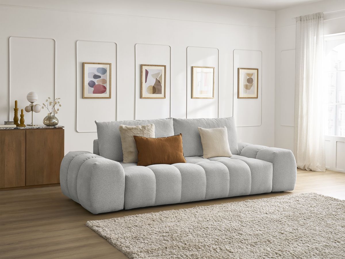 Bobochic Everest Sofa 3-Sitzer, 2 Kissen Melange-Stoff Hellgrau