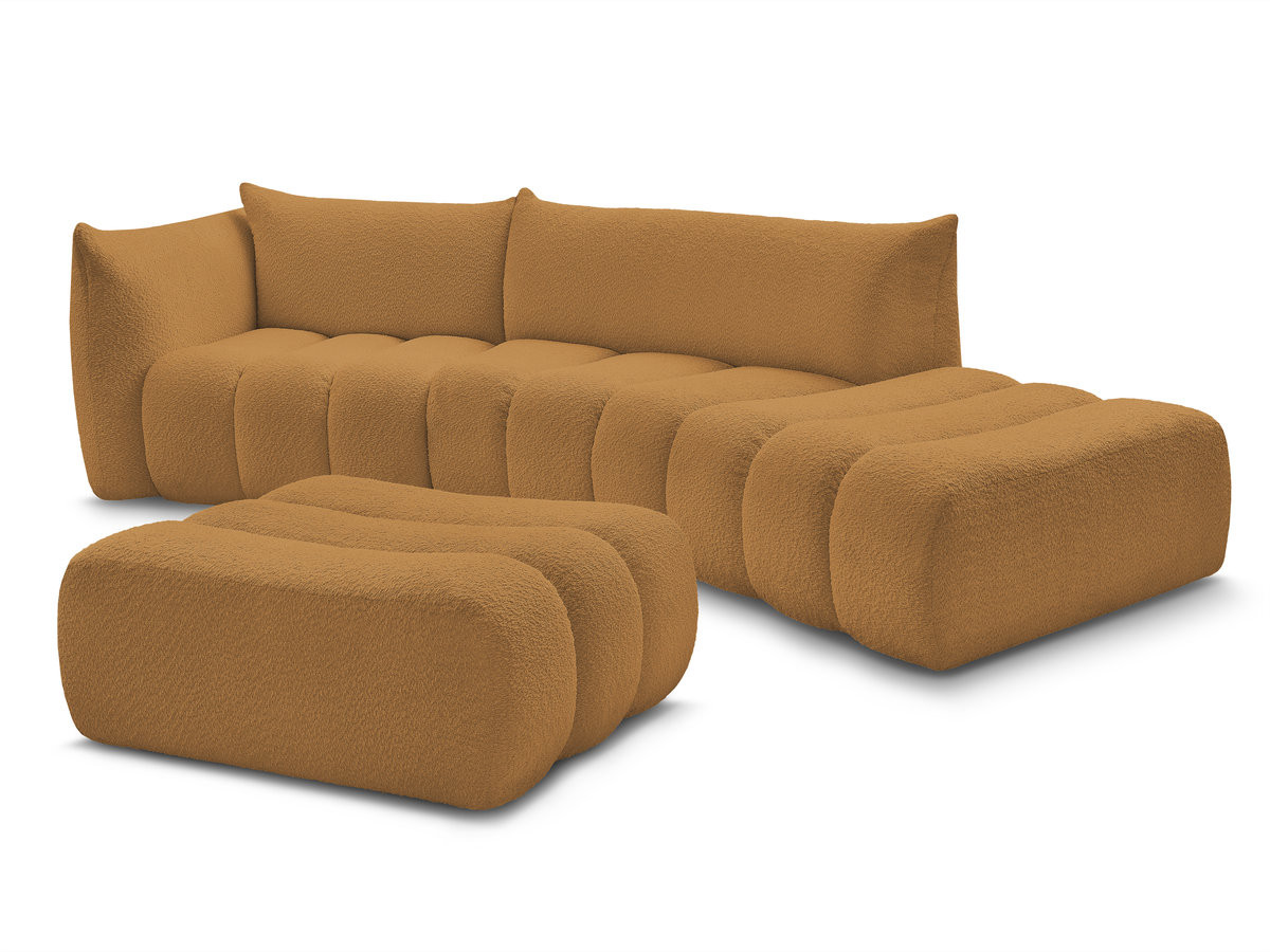 Bobochic Azra Ecksofa mit Pouf 325 × 112 cm Bouclé-Stoff Gelb Ecke links