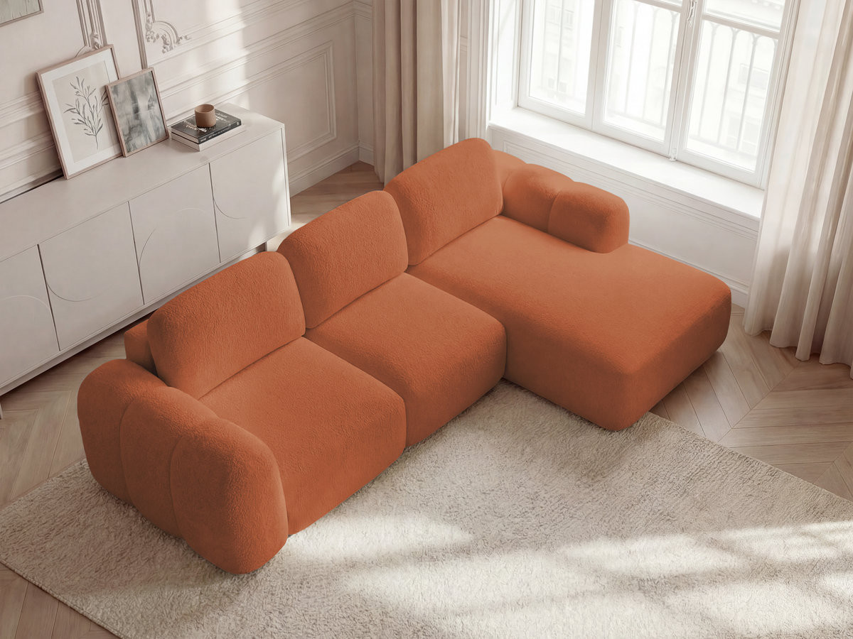 Bobochic Montaigne Ecksofa mit Schlaffunktion und Bettkasten 276 × 164 cm Bouclé-Stoff Orange Ecke rechts
