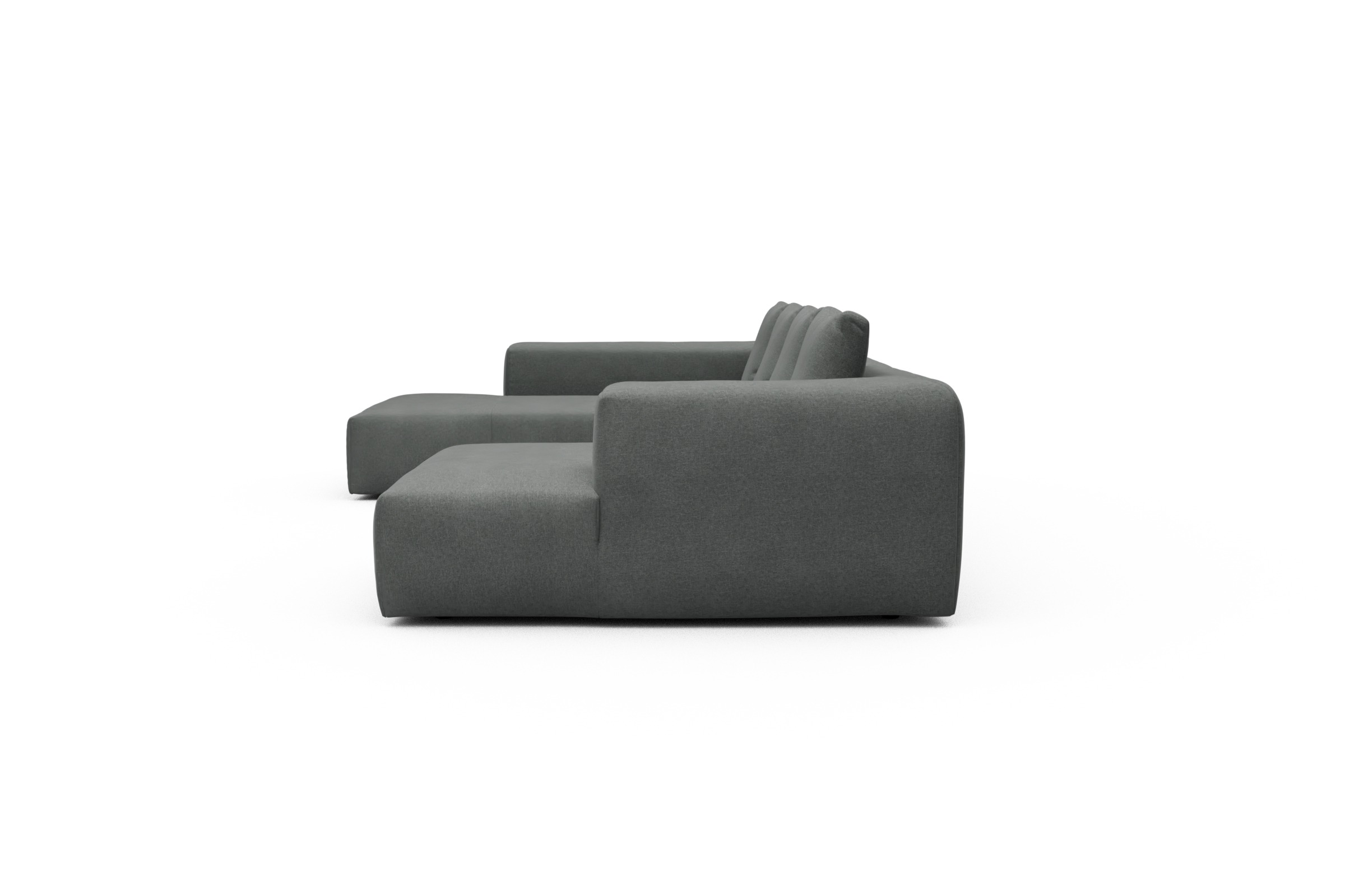 Wohnlandschaft Fred Relax-Ecke links mit 2-Sitzer und Chaiselongue rechts Strukturierter Stoff Satya 440-Steel-Grey