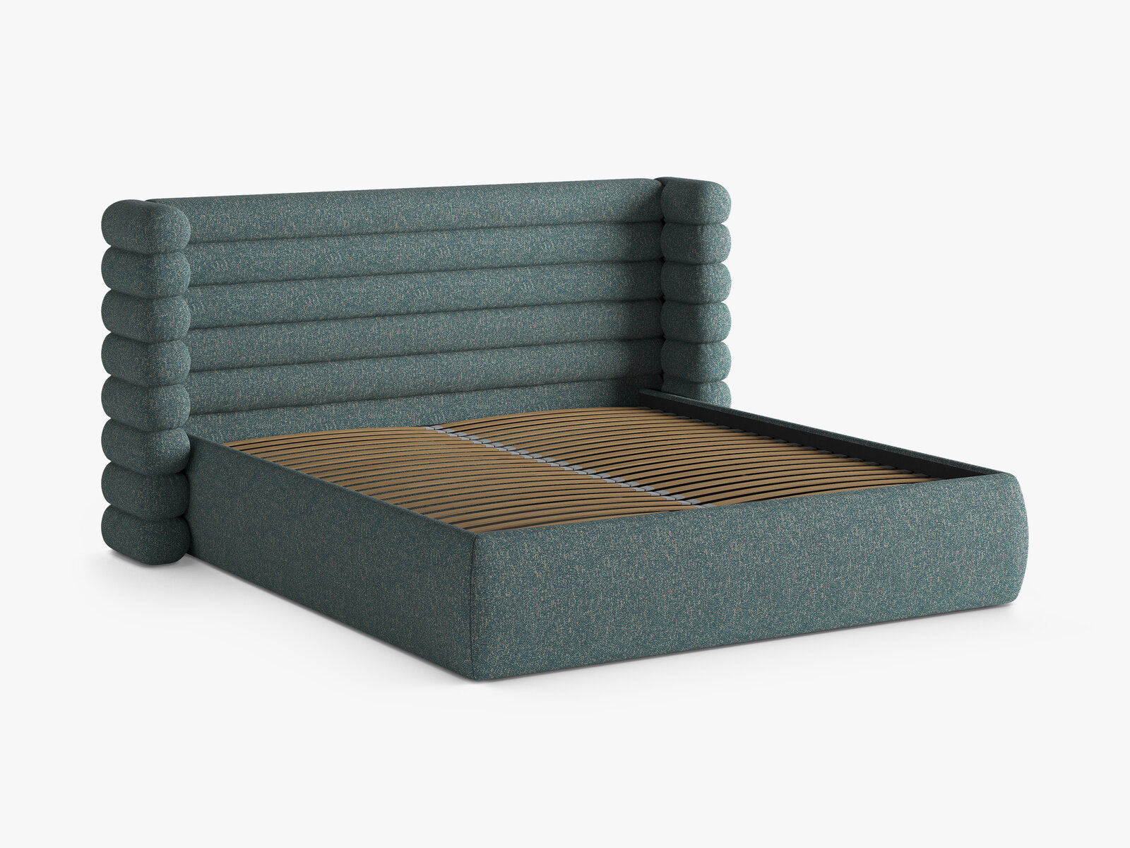 Micadoni Stauraumbett mit Kopfteil Mount Strukturierter Stoff Puente Blau Melange 140x200