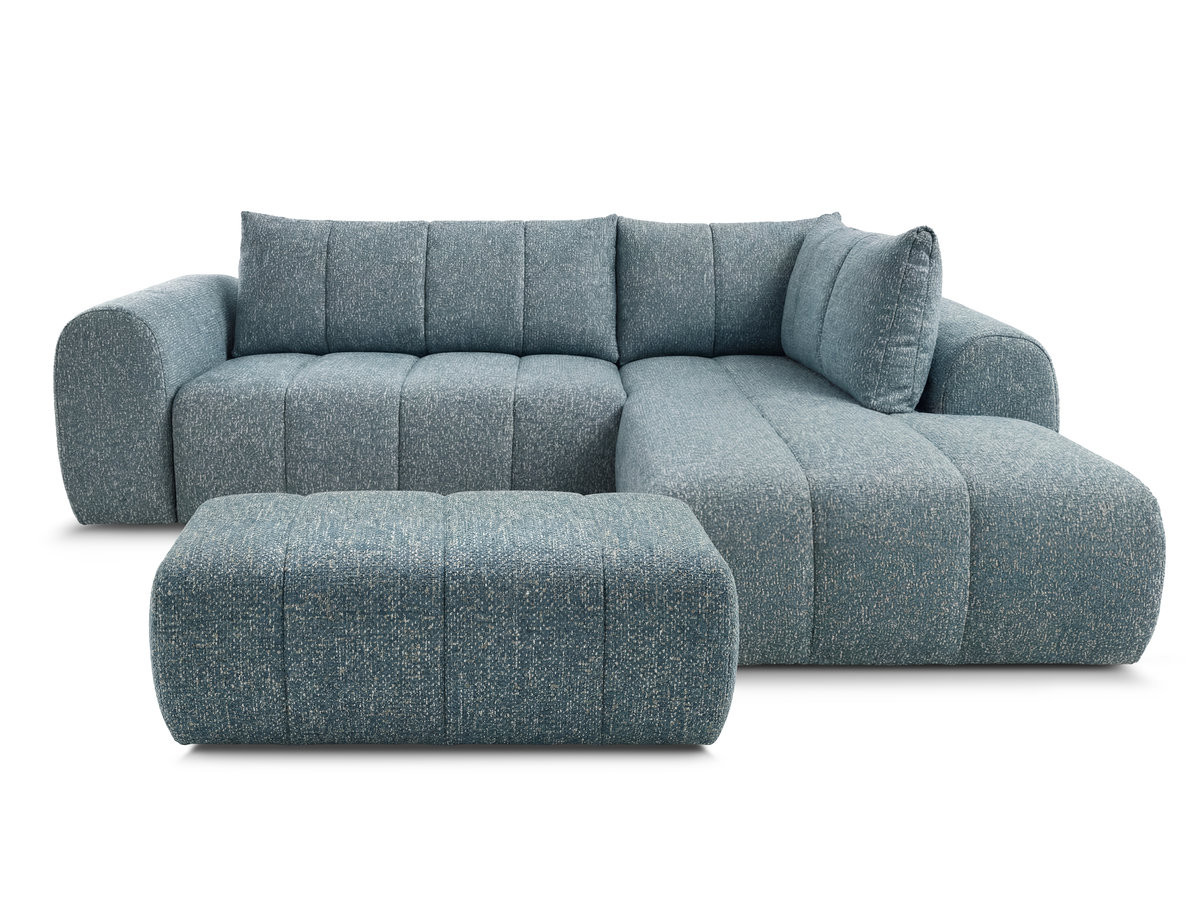 Bobochic Nesty Ecksofa in L-Form, 256 cm, mit Pouf Melange-Stoff Blau Ecke rechts