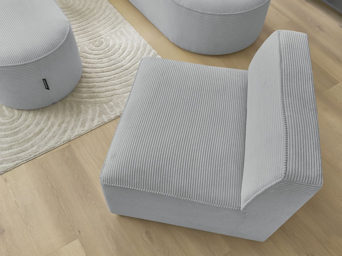 Bobochic Rousseau Ecksofa mit Sofamodul und Pouf Cordsamt Hellgrau Ecke links