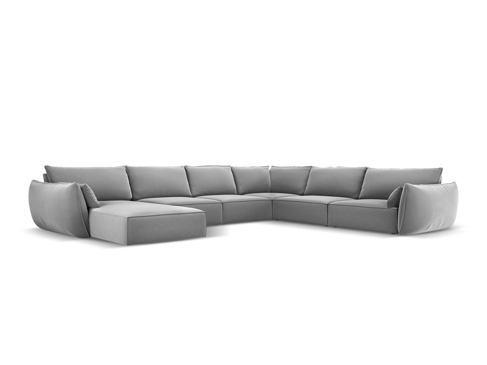 8-Sitzer Velvet Panorama Ecke rechts Sofa Kaelle | Bezug Grey | Beinfarbe Black Plastic