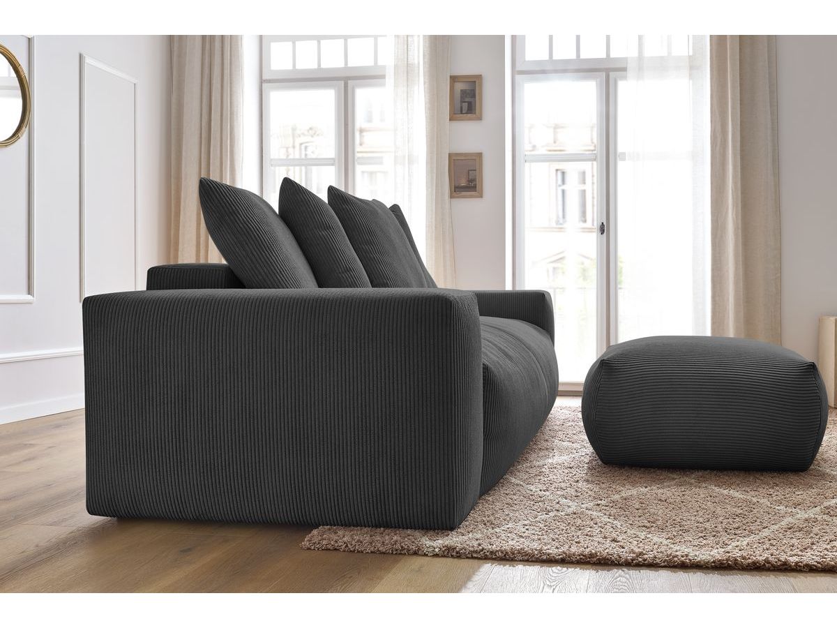 Bobochic Voltaire Schlafsofa 4-Sitzer mit Bettkasten und Pouf Cordsamt Dunkelgrau