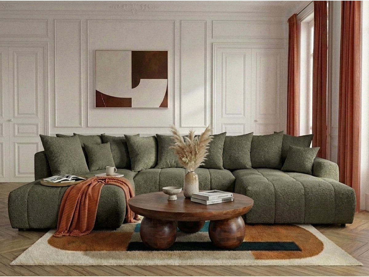 Bobochic Roxelane Wohnlandschaft Bouclé-Stoff Grün Ecke rechts