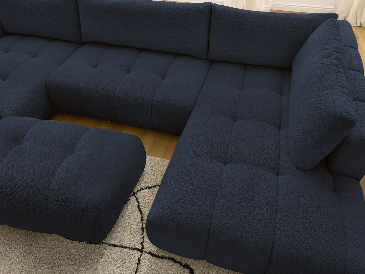 Bobochic Fuji Wohnlandschaft mit Pouf Bouclé-Stoff Dunkelblau Ecke links