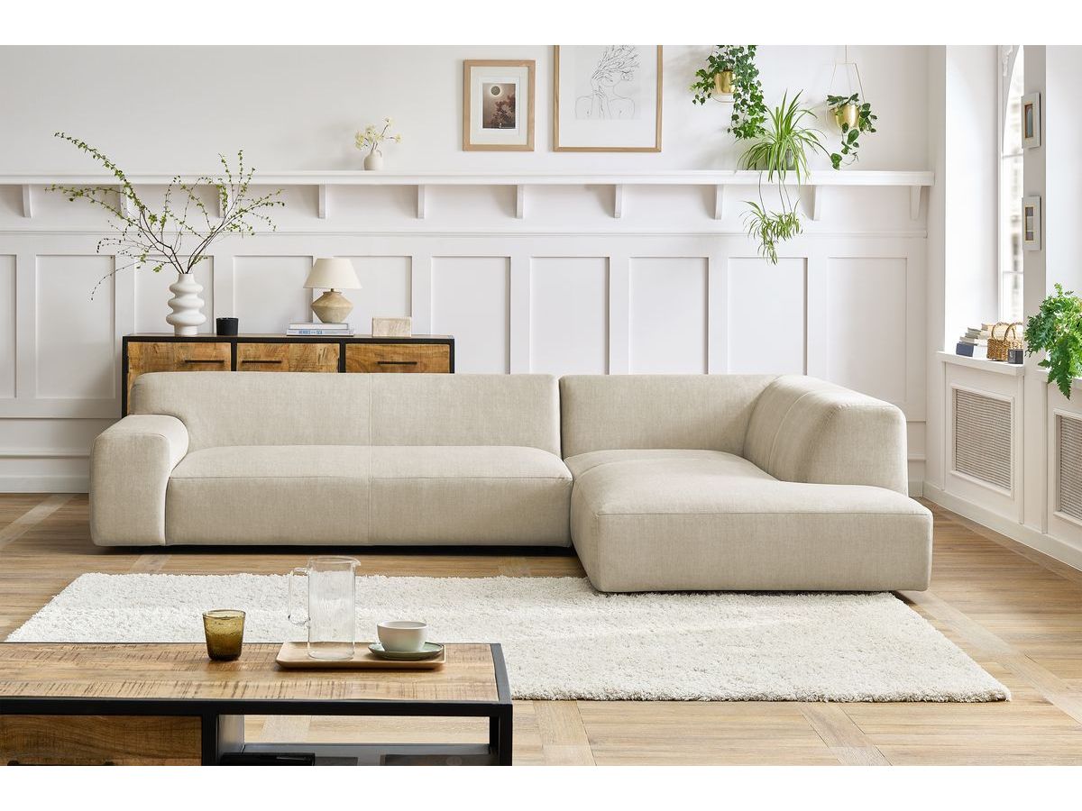 Bobochic Lavena Ecksofa 312 × 220 cm Samt Beige Ecke rechts