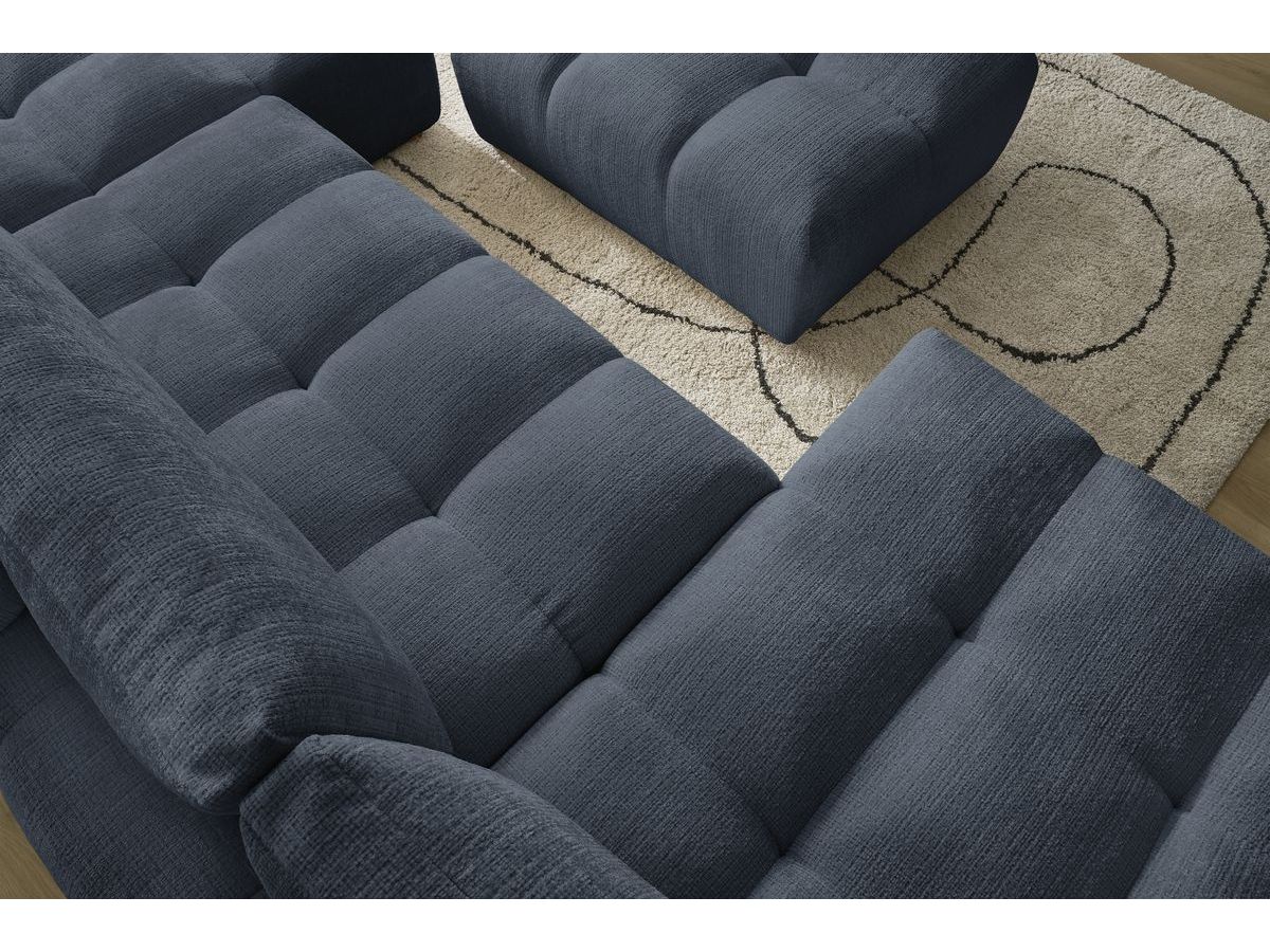 Bobochic Anakin Wohnlandschaft mit Pouf, Liegefläche 137 × 382 cm, 3 Kissen Strukturstoff Dunkelblau