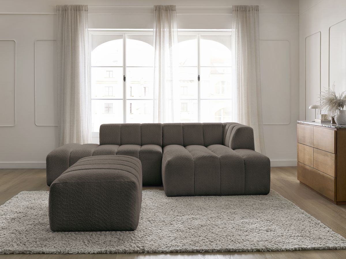 Bobochic Annecy Ecksofa mit Pouf Bouclé-Stoff Braun Ecke rechts