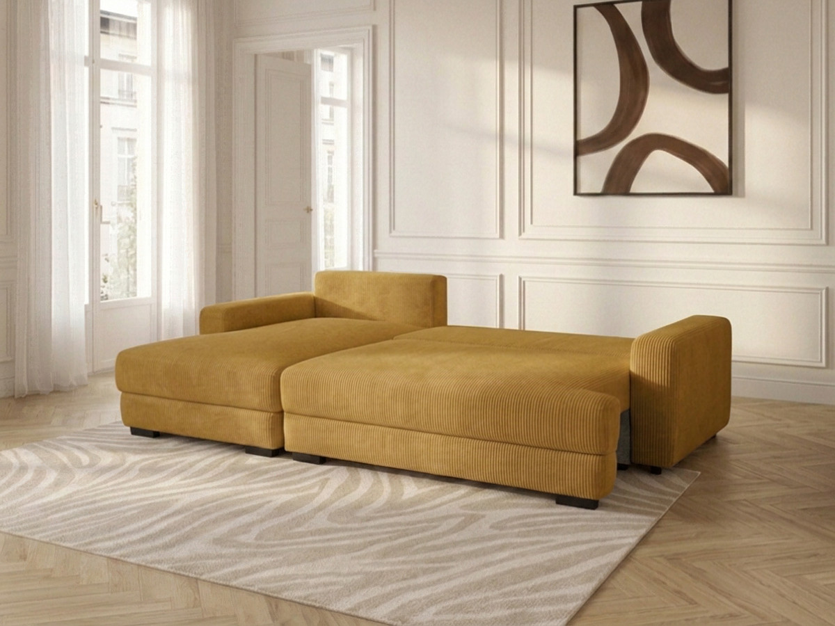Bobochic Campi Ecksofa mit Schlaffunktion und Bettkasten Cordsamt Gelb Ecke links