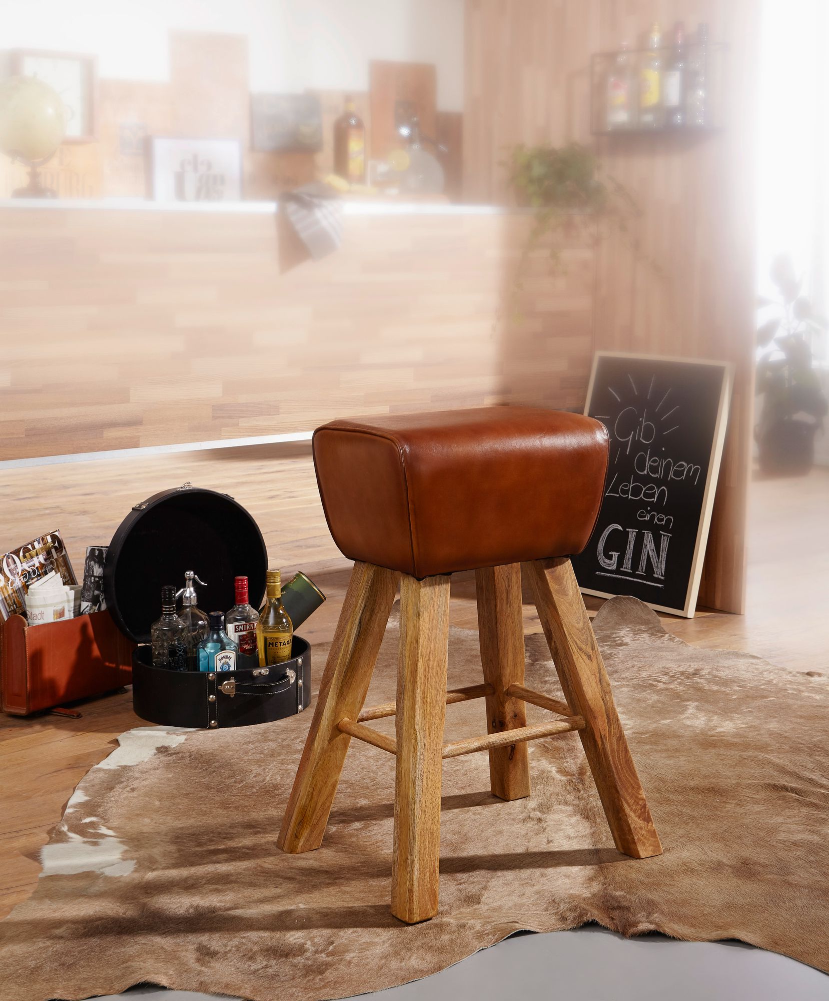 Barhocker Saltum Echtleder Braun 43 × 43 × 75 cm