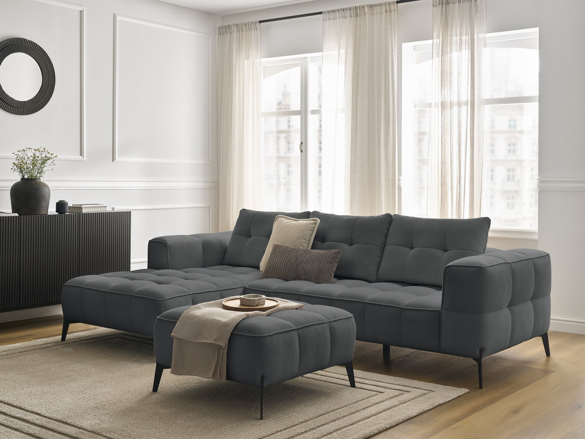 Bobochic Anis Ecksofa mit Pouf Strukturstoff Dunkelgrau Ecke links