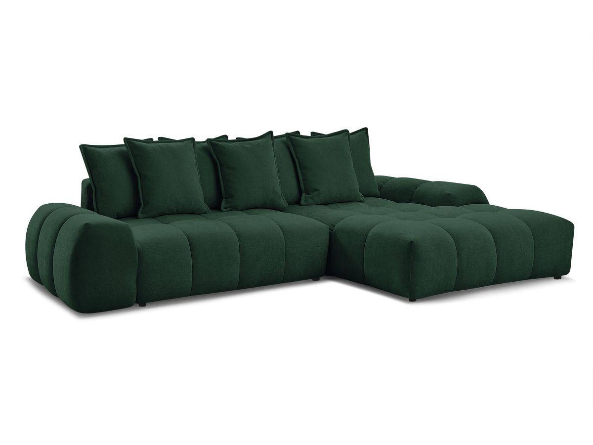 Bobochic Everest Ecksofa mit Schlaffunktion und Bettkasten 318 × 180 cm, 7 Kissen Strukturstoff Grün Ecke rechts