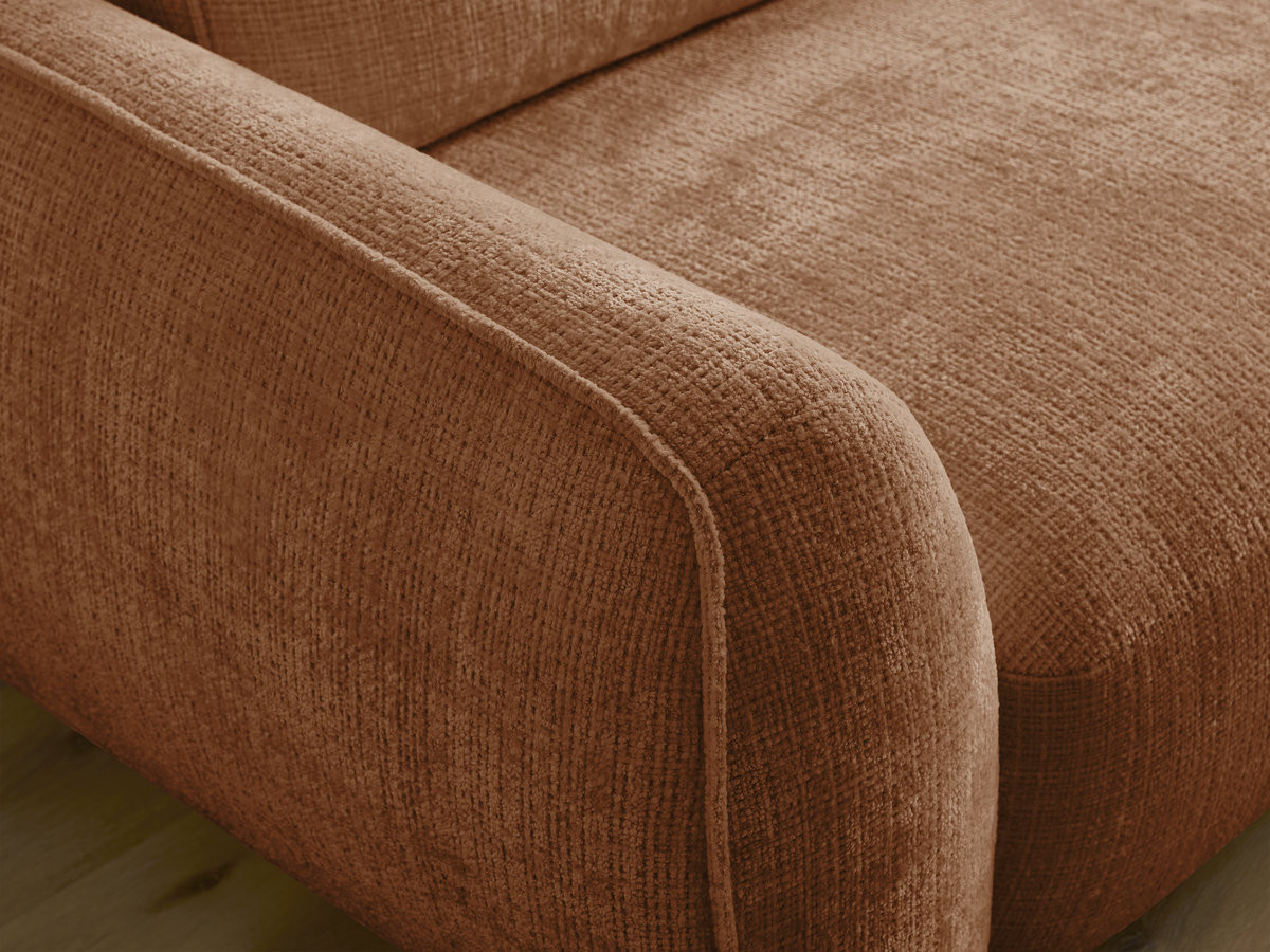 Bobochic Denise Ecksofa mit Schlaffunktion und Bettkasten und Pouf 258 × 160 cm Strukturstoff Orange Ecke rechts