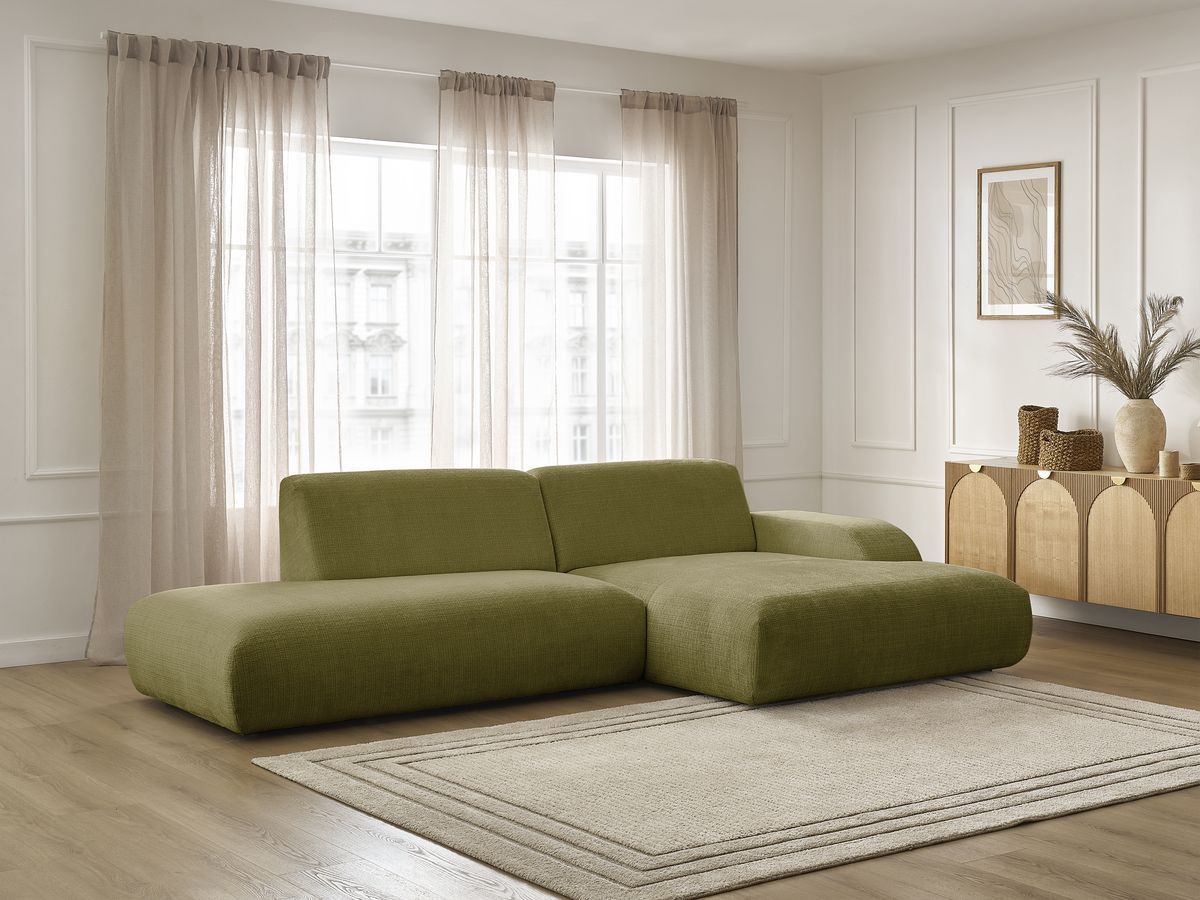 Bobochic Sirius Ecksofa 300 × 170 cm Strukturstoff Grün Ecke rechts