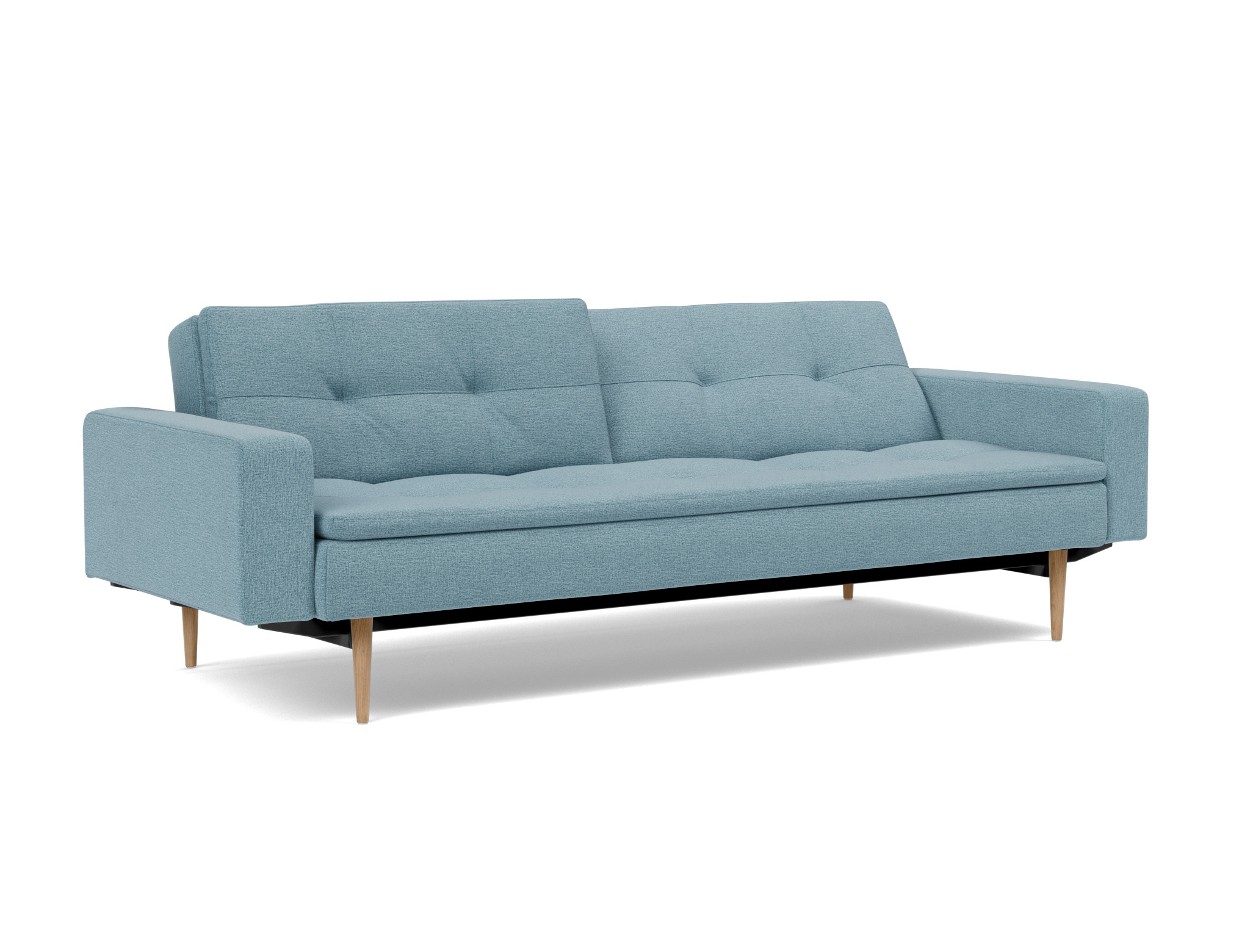 Schlafsofa Dublexo mit Armlehnen Flachgewebe Mixed Dance 525-Light-Blue Beine Styletto Eiche hell