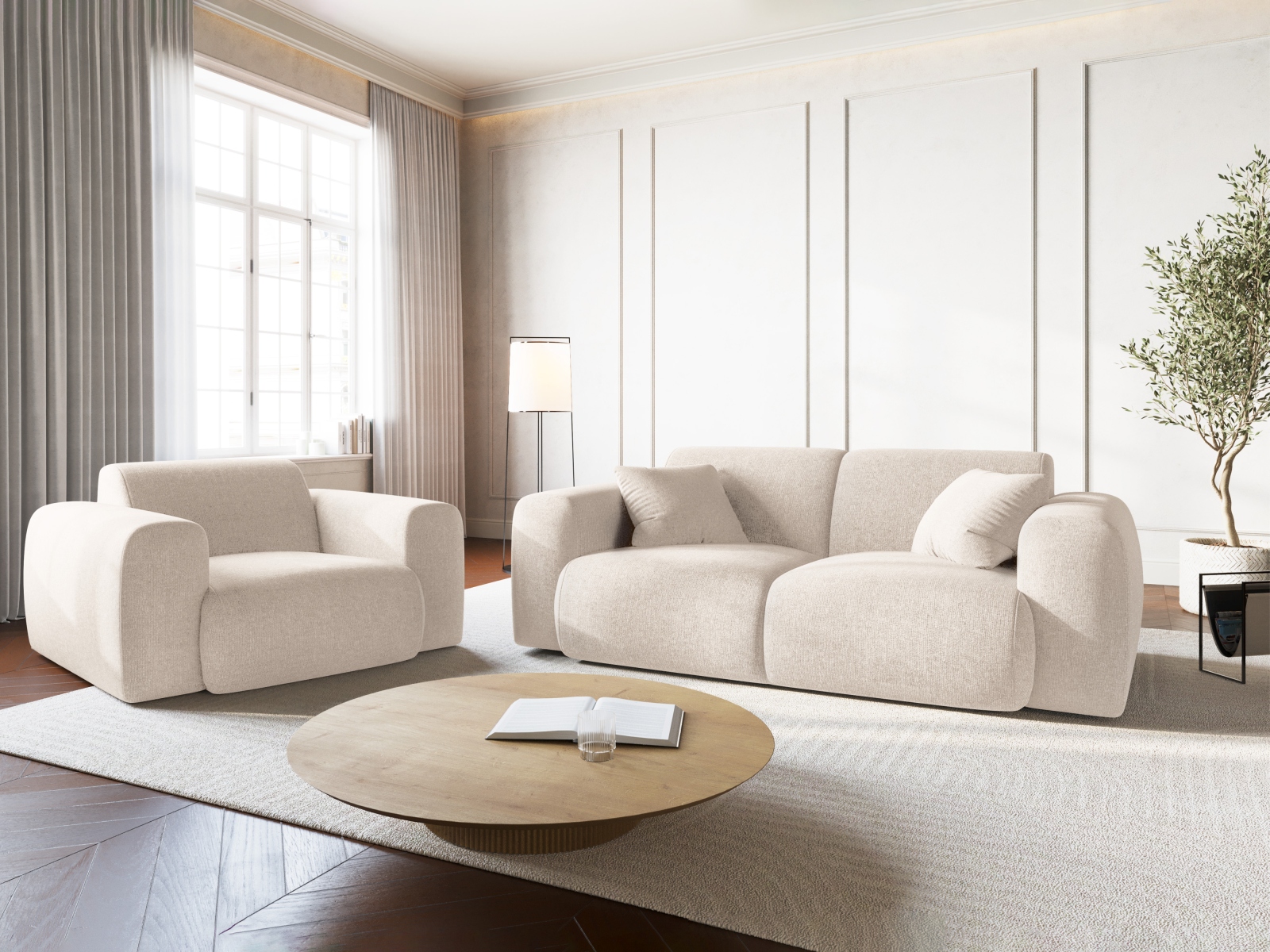 Cosmopolitan Design Sofa Nolio 2-Sitzer Chenille Haga Helles Beige
