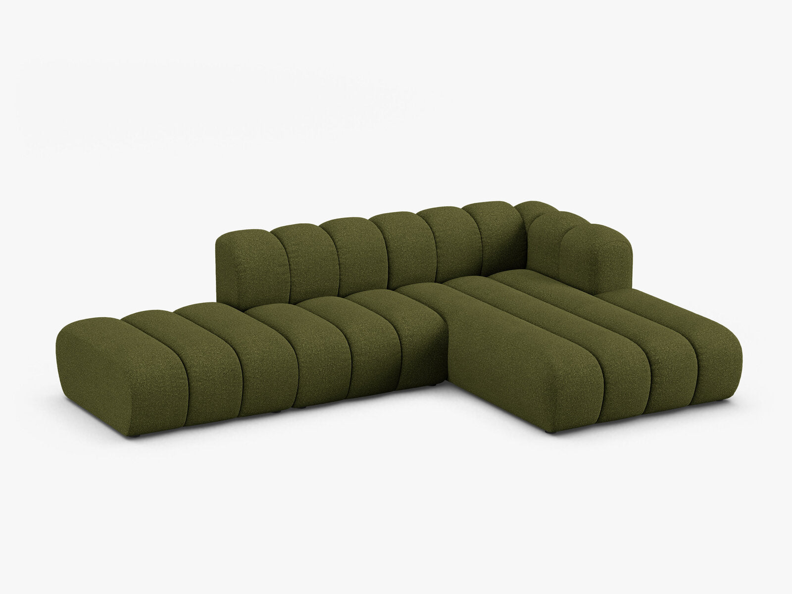 Micadoni Modulares Ecksofa offen Lupine 5-Sitzer Rechts Boucle Baloo Dunkel-Olivgrün