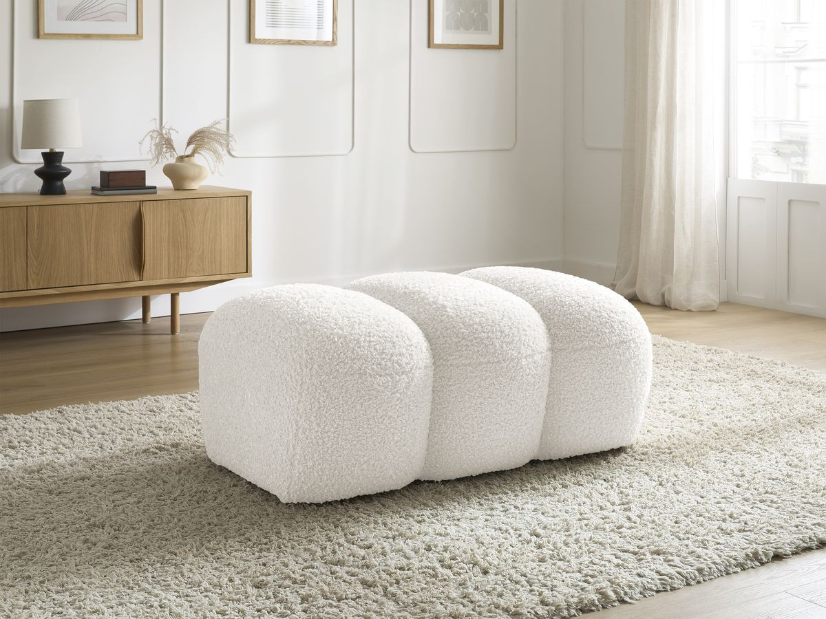 Bobochic Hippolyte Pouf Bouclé-Stoff Weiß
