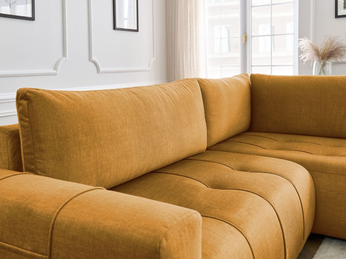 Bobochic Arsene Ecksofa mit Schlaffunktion und Bettkasten 277 × 200 cm Samt Gelb Ecke rechts