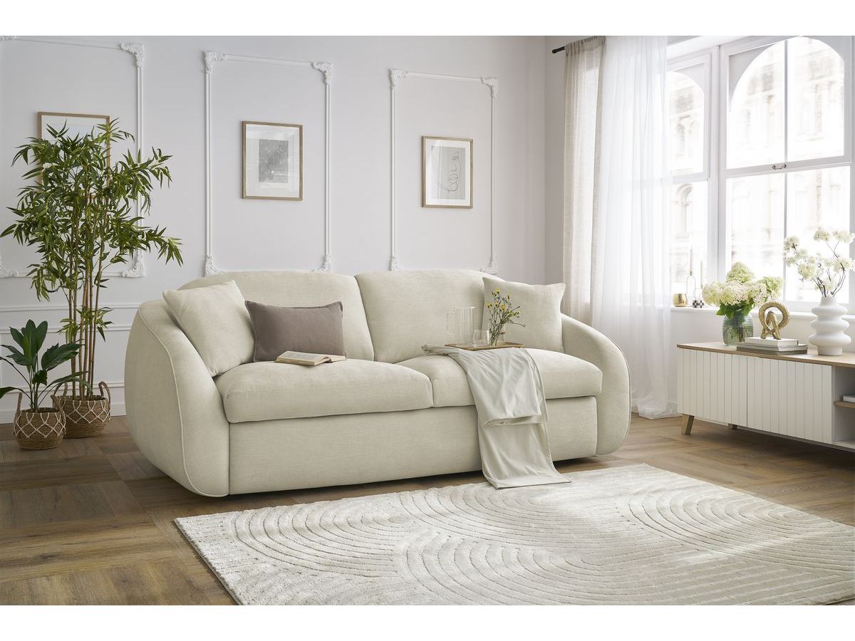 Bobochic Cezanne Schlafsofa 3-Sitzer Stoff Beige, Liegefläche 160 × 194 cm