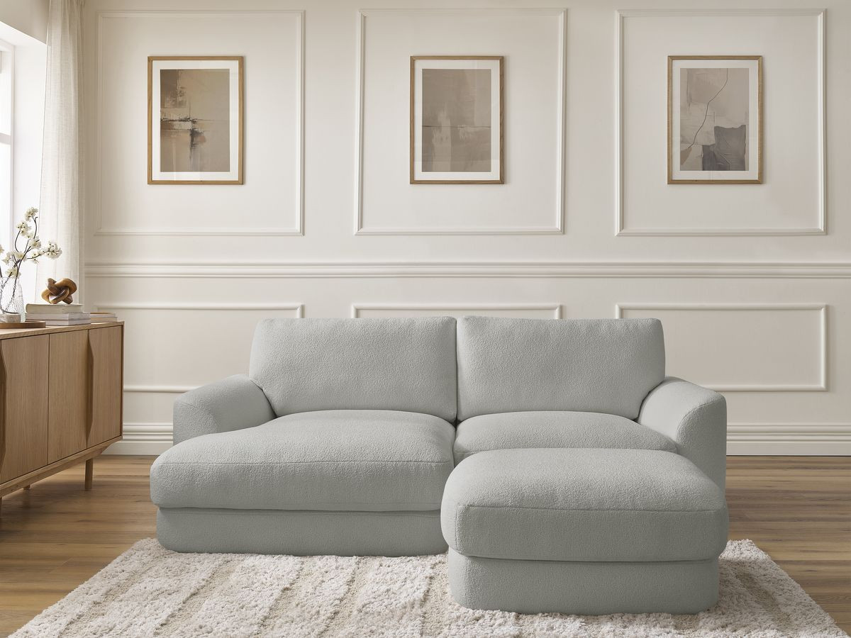 Bobochic Leonore Ecksofa mit Pouf Bouclé-Stoff Hellgrau Ecke links