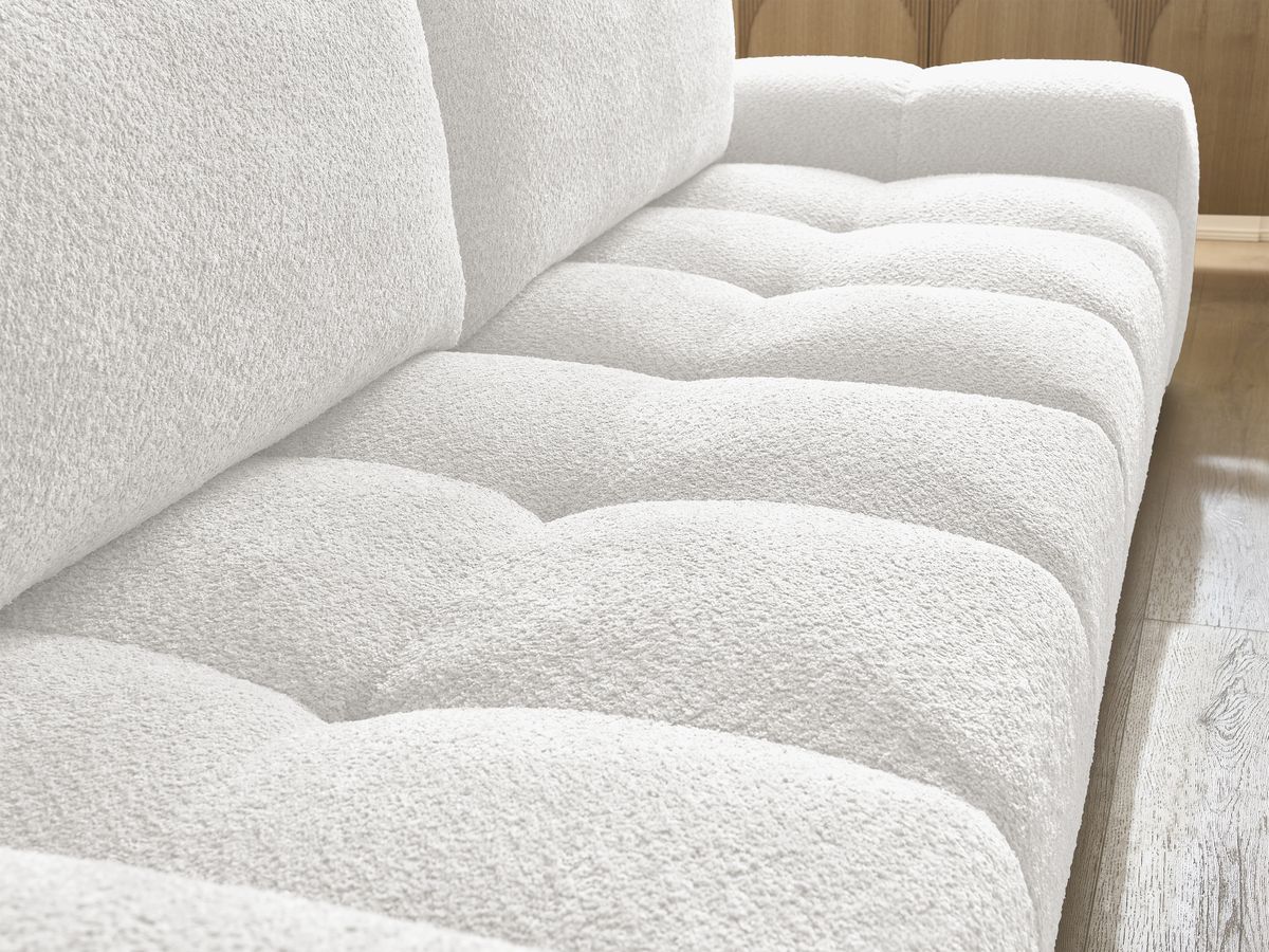 Bobochic Anakin Schlafsofa 3-Sitzer mit Bettkasten, 2 Kissen Bouclé-Stoff Weiß