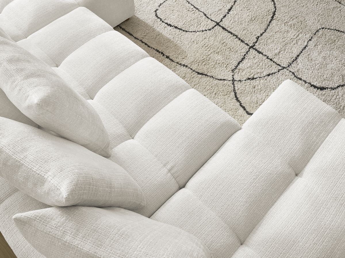 Bobochic Anakin Wohnlandschaft, Liegefläche 137 × 382 cm, 10 Kissen Strukturstoff Weiß