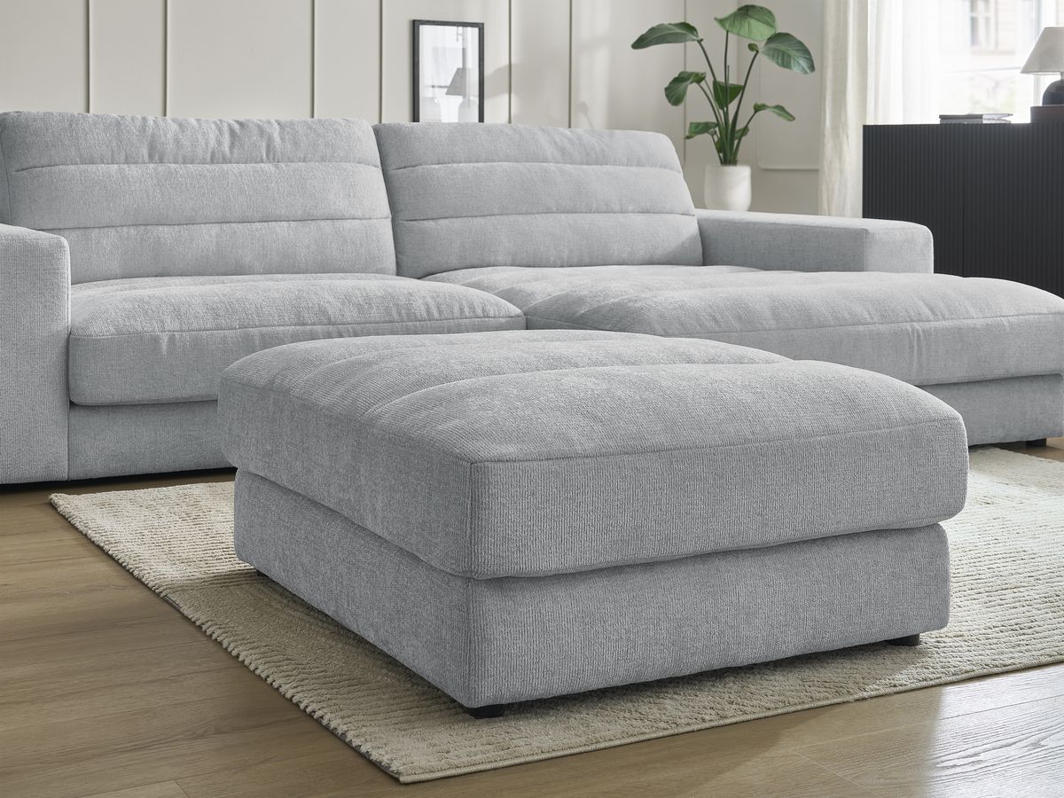 Bobochic Sierra Ecksofa mit Pouf Strukturstoff Hellgrau Ecke rechts
