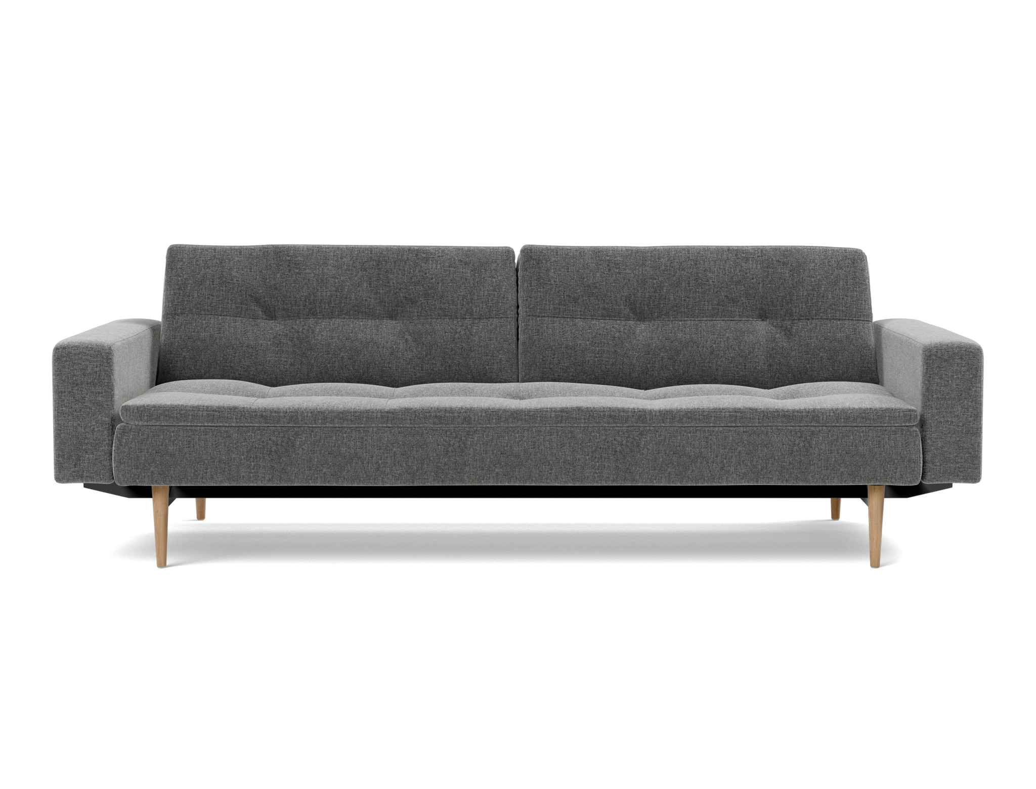 Schlafsofa Dublexo mit Armlehnen Strukturierter Stoff Twist 563-Charcoal Beine Styletto Eiche hell
