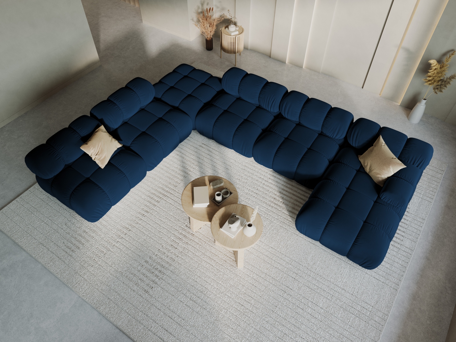 Micadoni Modulares Panorama Ecksofa Bellis 7-Sitzer Links Samt Bluvel Königsblau