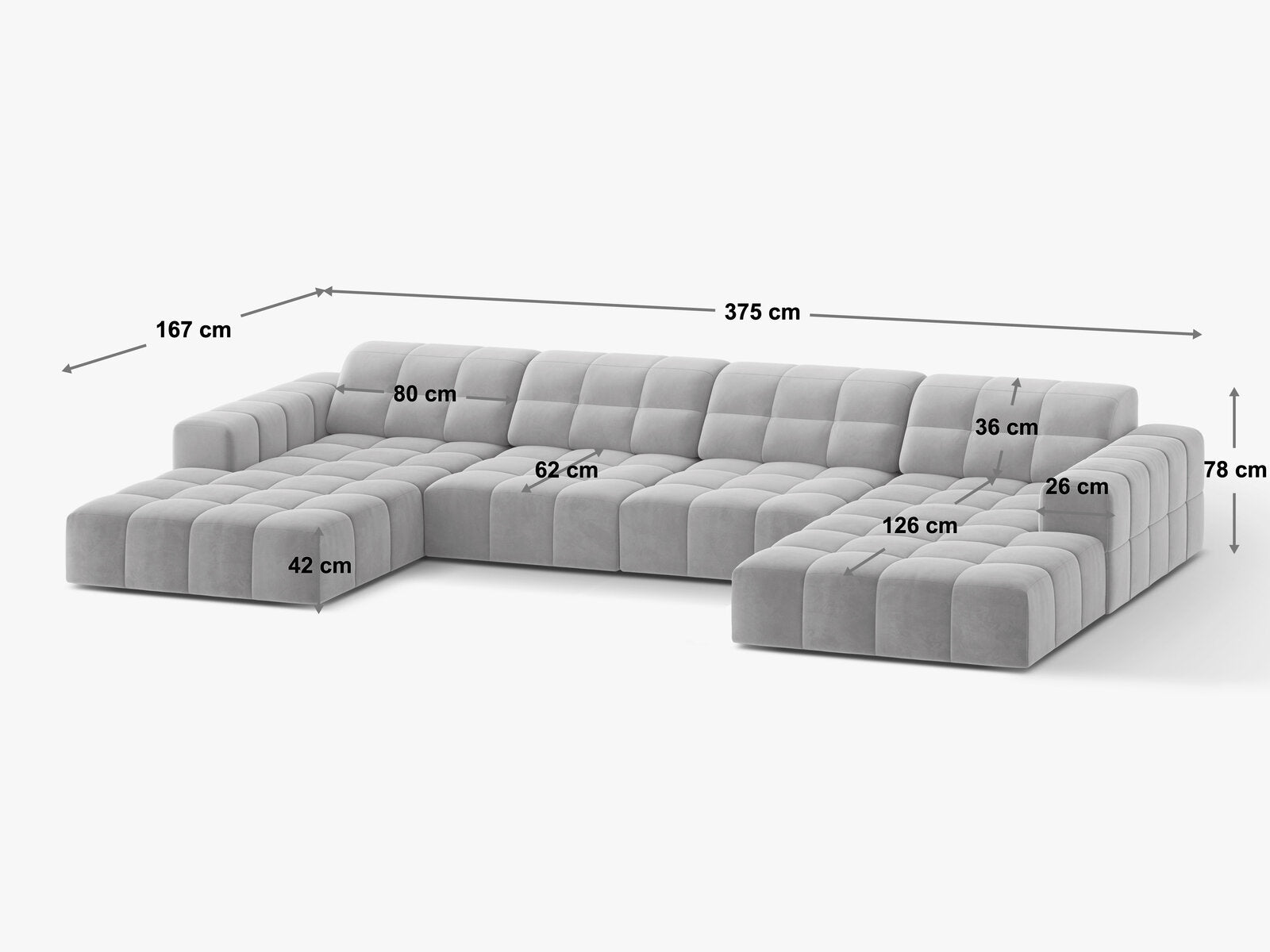 Micadoni Panorama Sofa Jennifer 6-Sitzer Samt Bluvel Schwarz