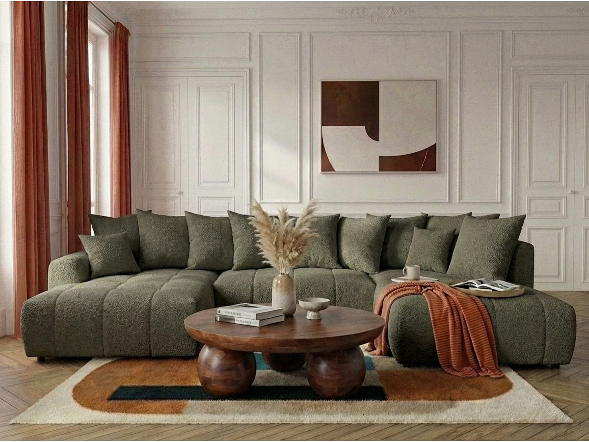 Bobochic Roxelane Wohnlandschaft Bouclé-Stoff Grün Ecke links