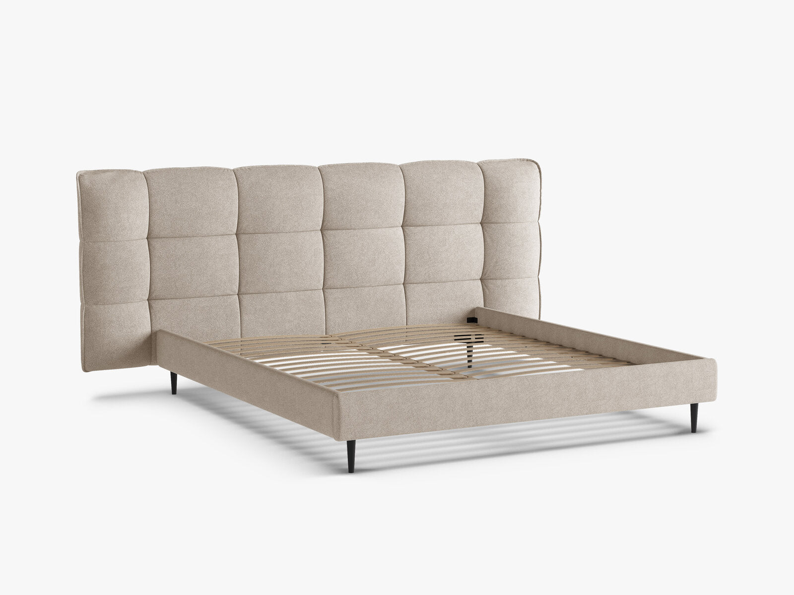 Micadoni Stauraumbett mit Kopfteil Eric with legs Boucle Sicuro Dunkelbeige 180x200