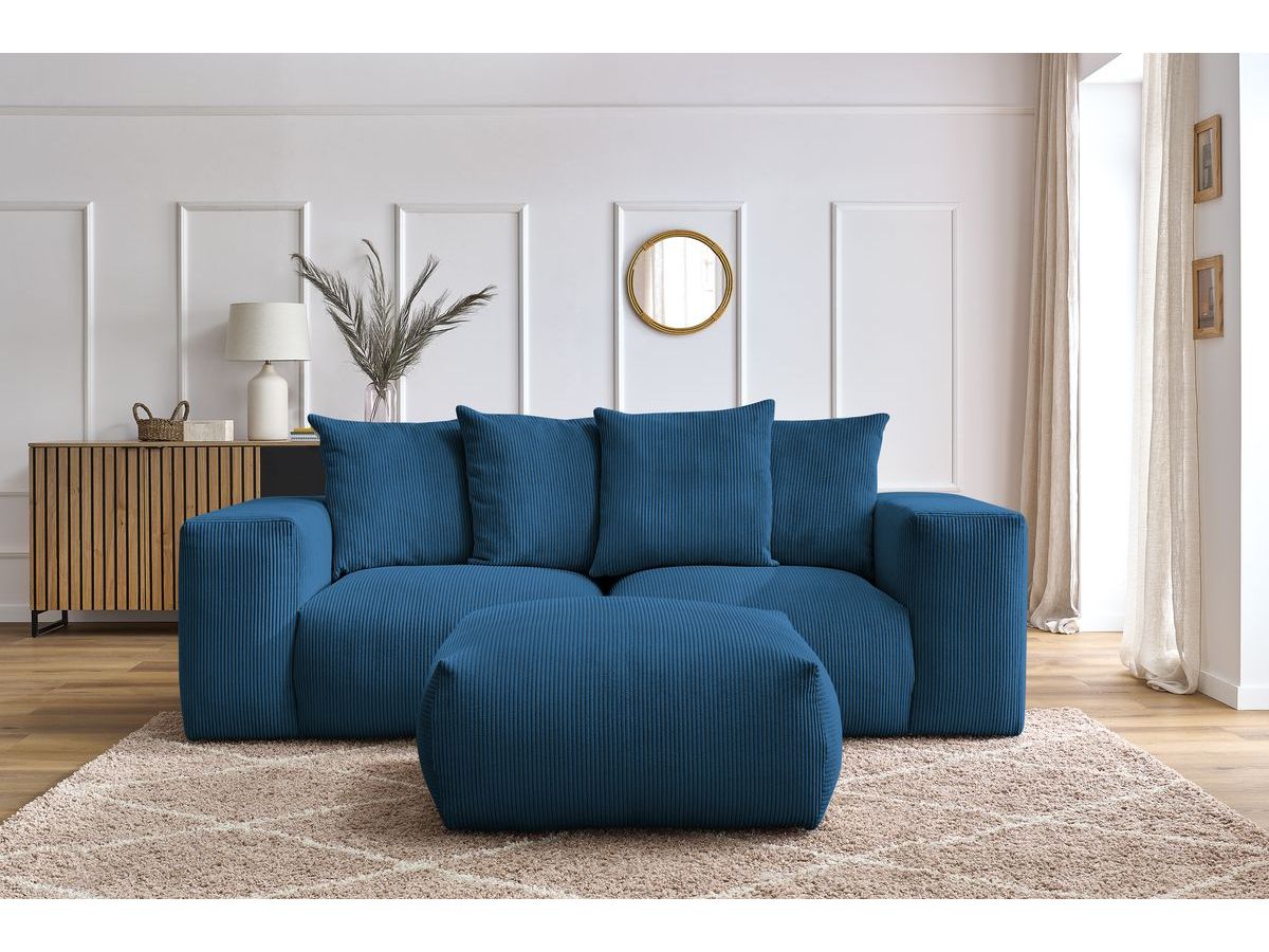 Bobochic Voltaire Sofa 4-Sitzer mit Pouf 248 × 100 cm Cordsamt Dunkelblau