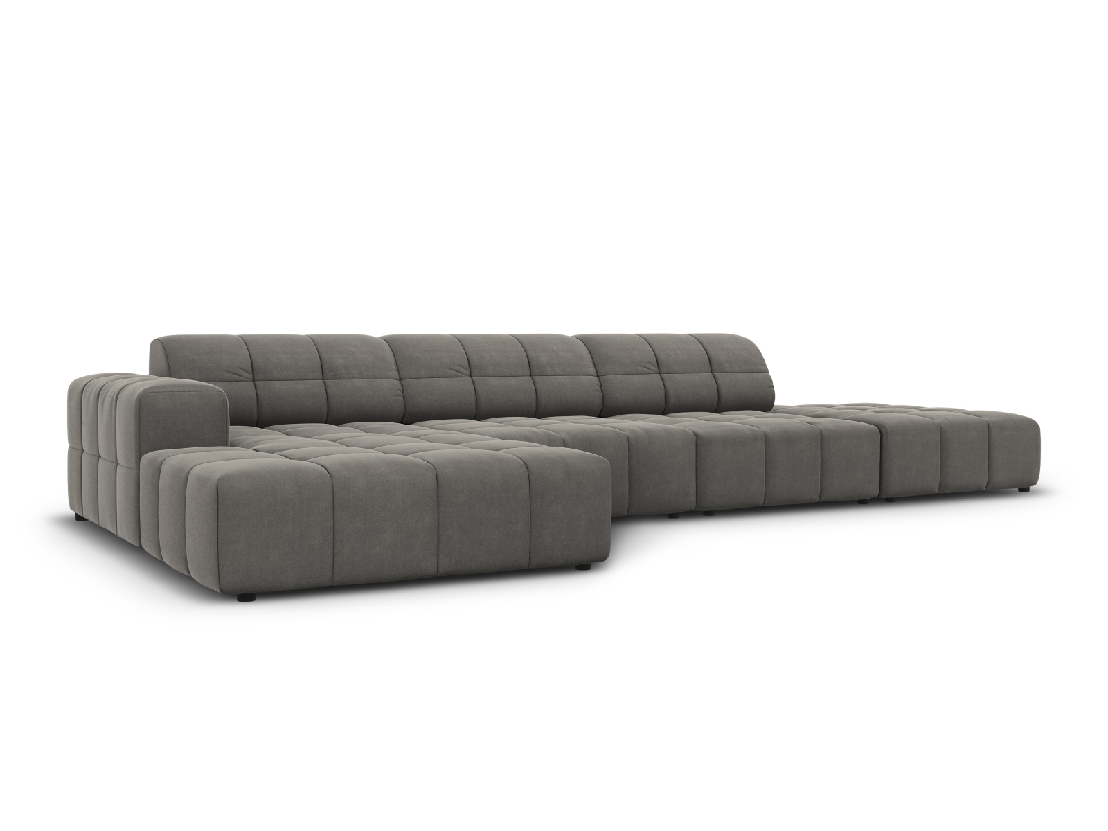 Cosmopolitan Design Ecksofa Chicago 5-Sitzer offen Samt Bluvel Hellgrau Links